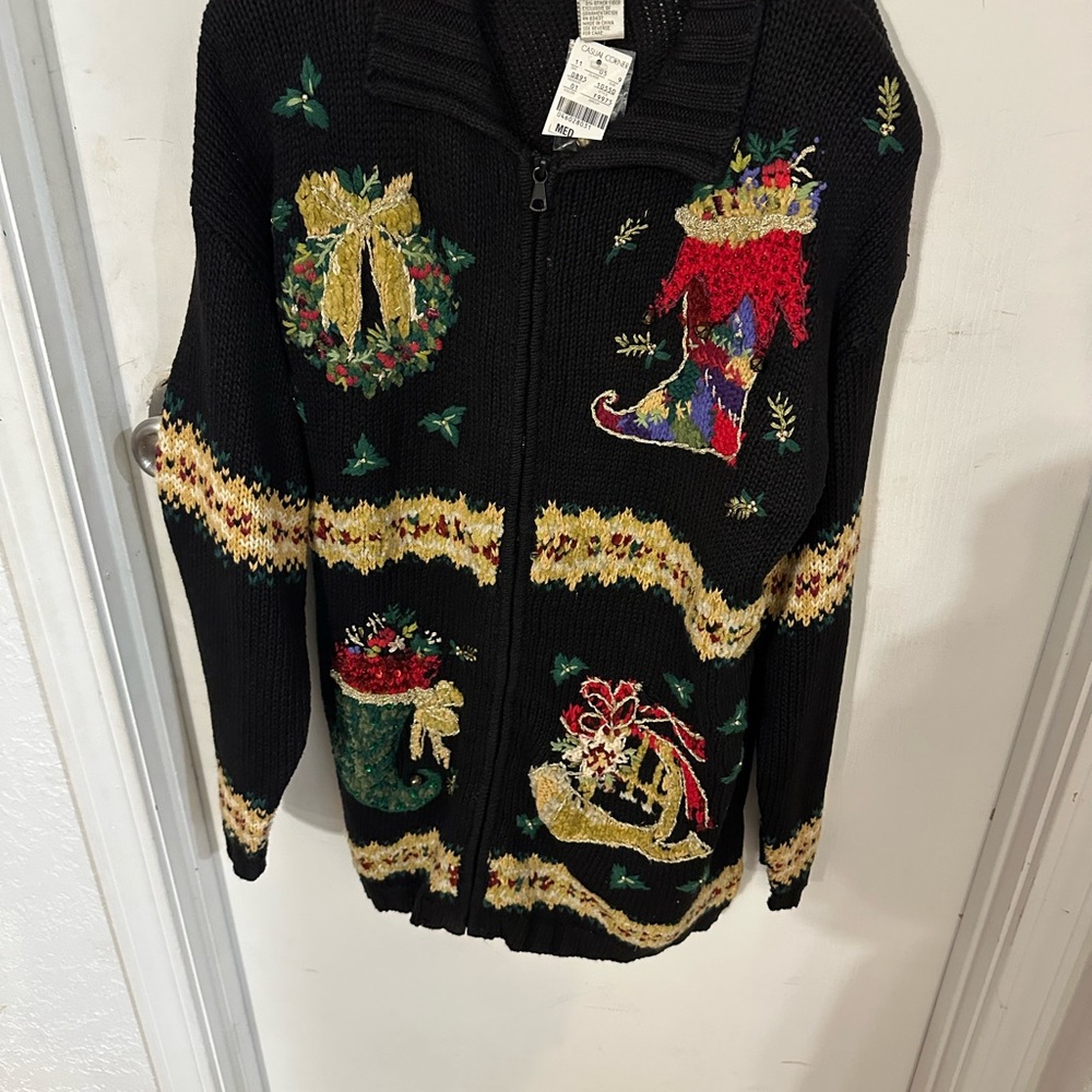 Casual Corner Black Sweater with Colorful Embroidery